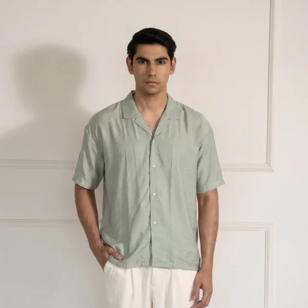 LINEN CUBAN COLLAR SHIRT – MINT GREEN