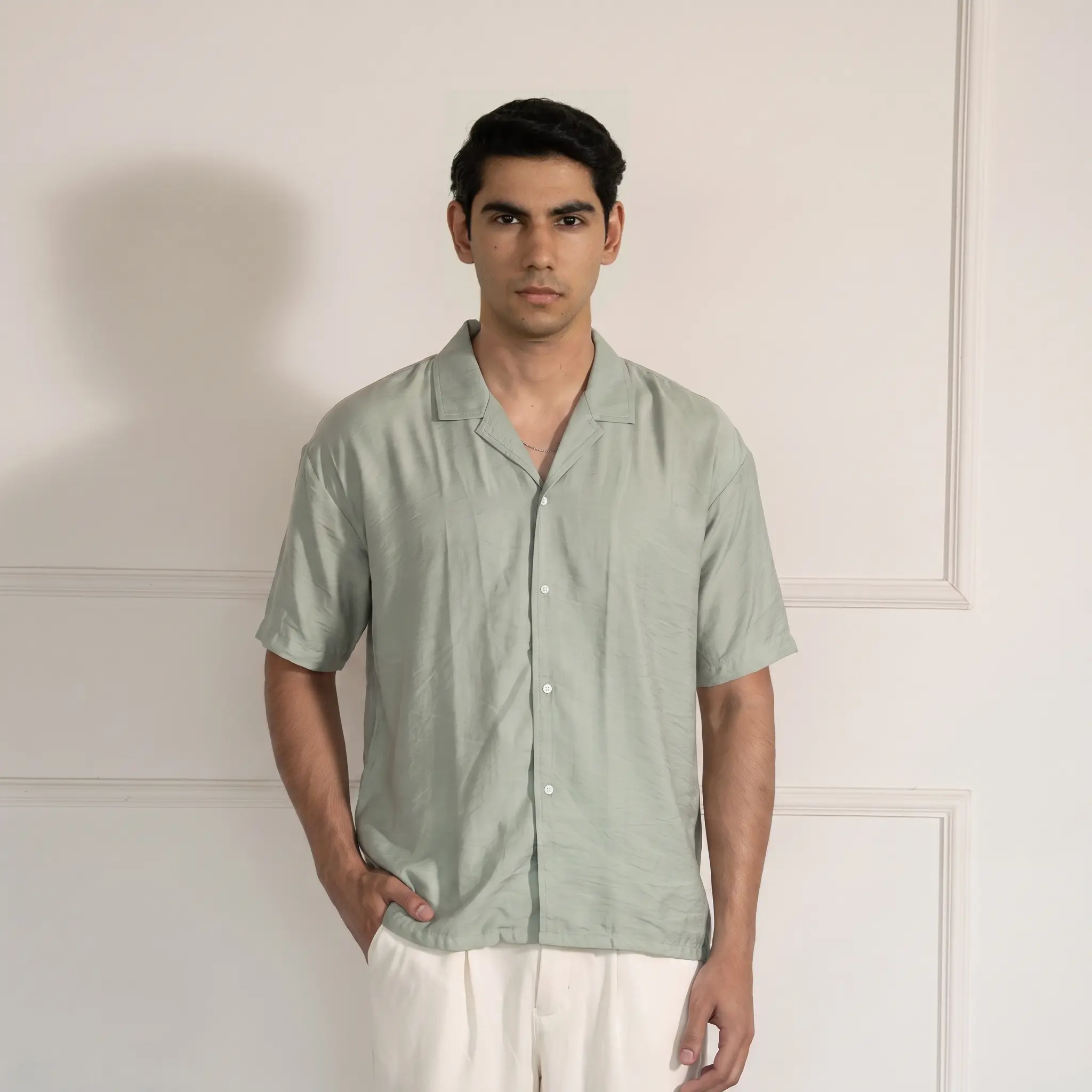 LINEN CUBAN COLLAR SHIRT – MINT GREEN