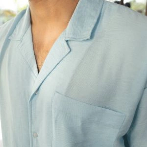 LINEN CUBAN COLLAR SHIRT – LIGHT SKY BLUE - Image 4
