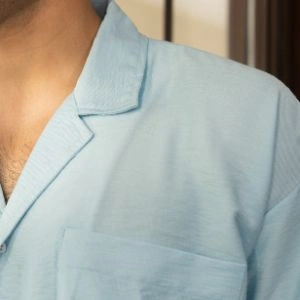 LINEN CUBAN COLLAR SHIRT – LIGHT SKY BLUE - Image 5