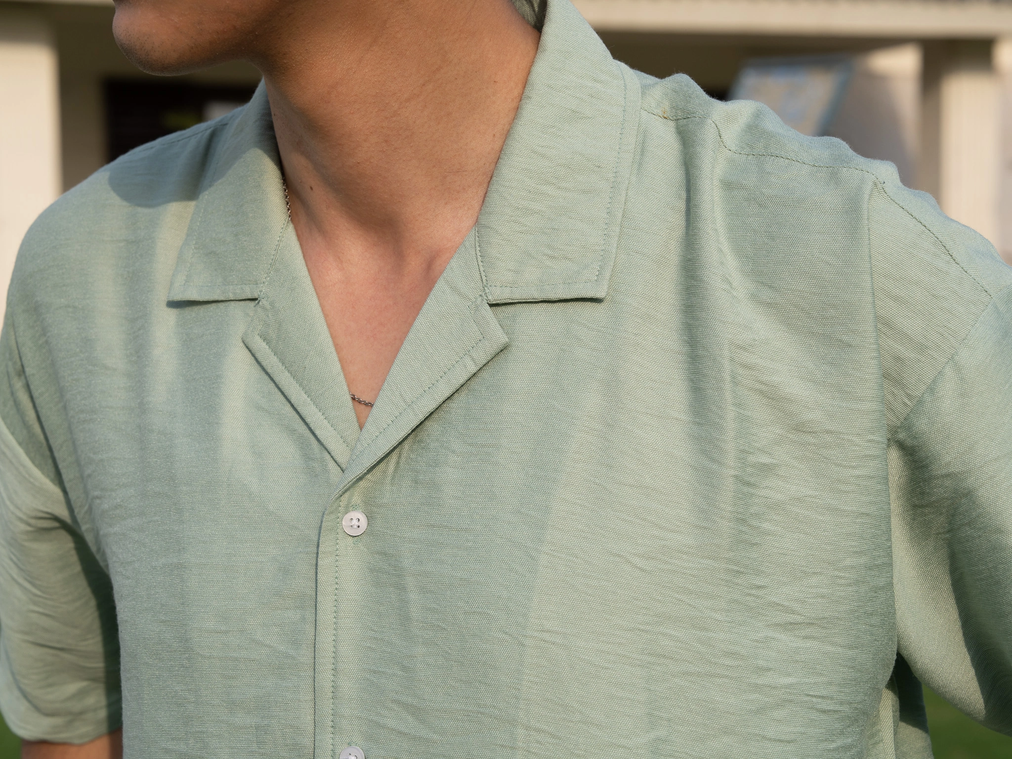 LINEN CUBAN COLLAR SHIRT – MINT GREEN - Image 4
