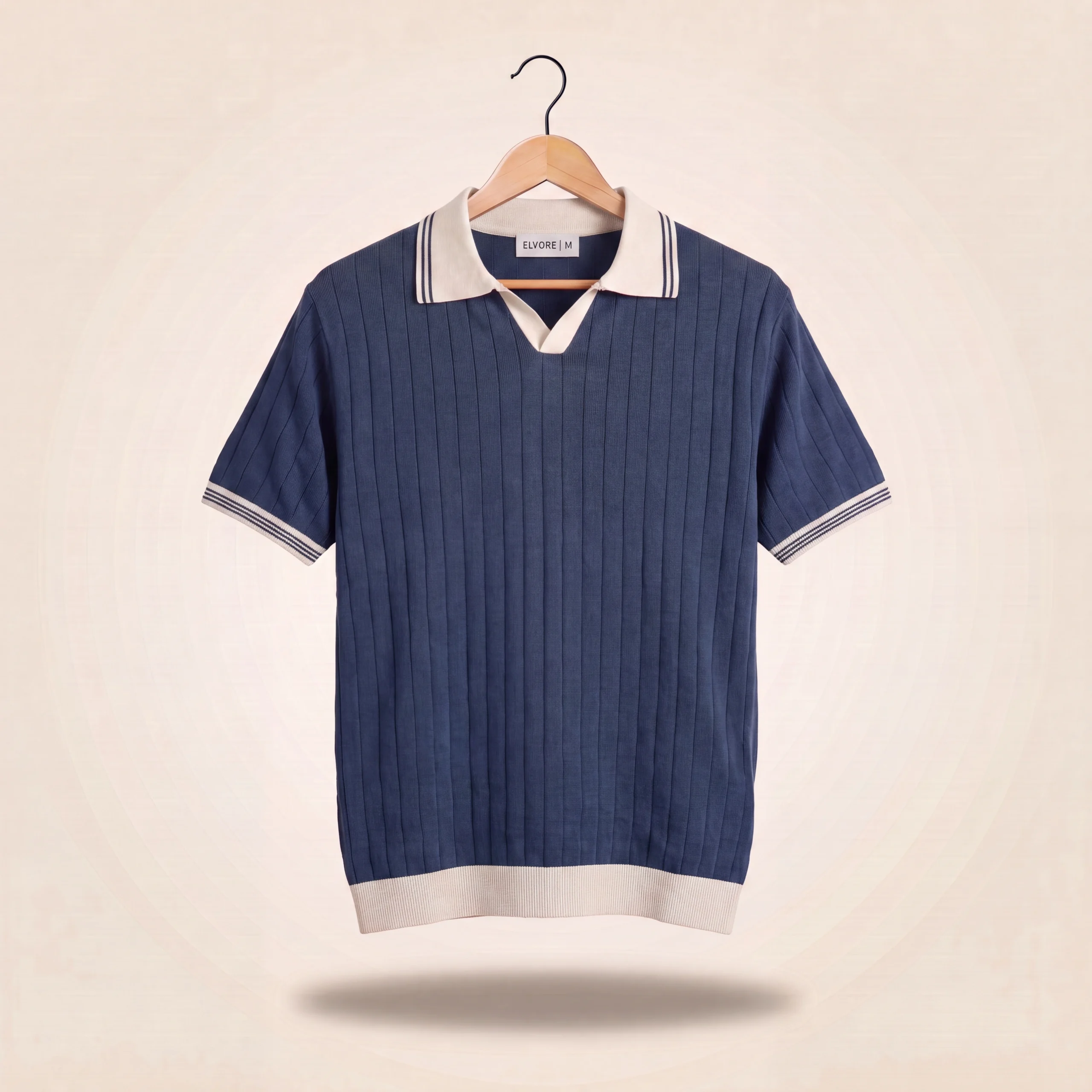 DROP NEEDLE KNIT POLO - SLATE BLUE TIPPED