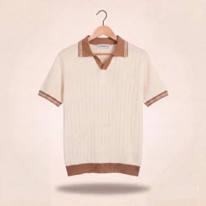 CREAM AND BROWN DROP KNITTED SHIRT