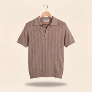 RIBBED KNIT POLO - CAMEL BEIGE