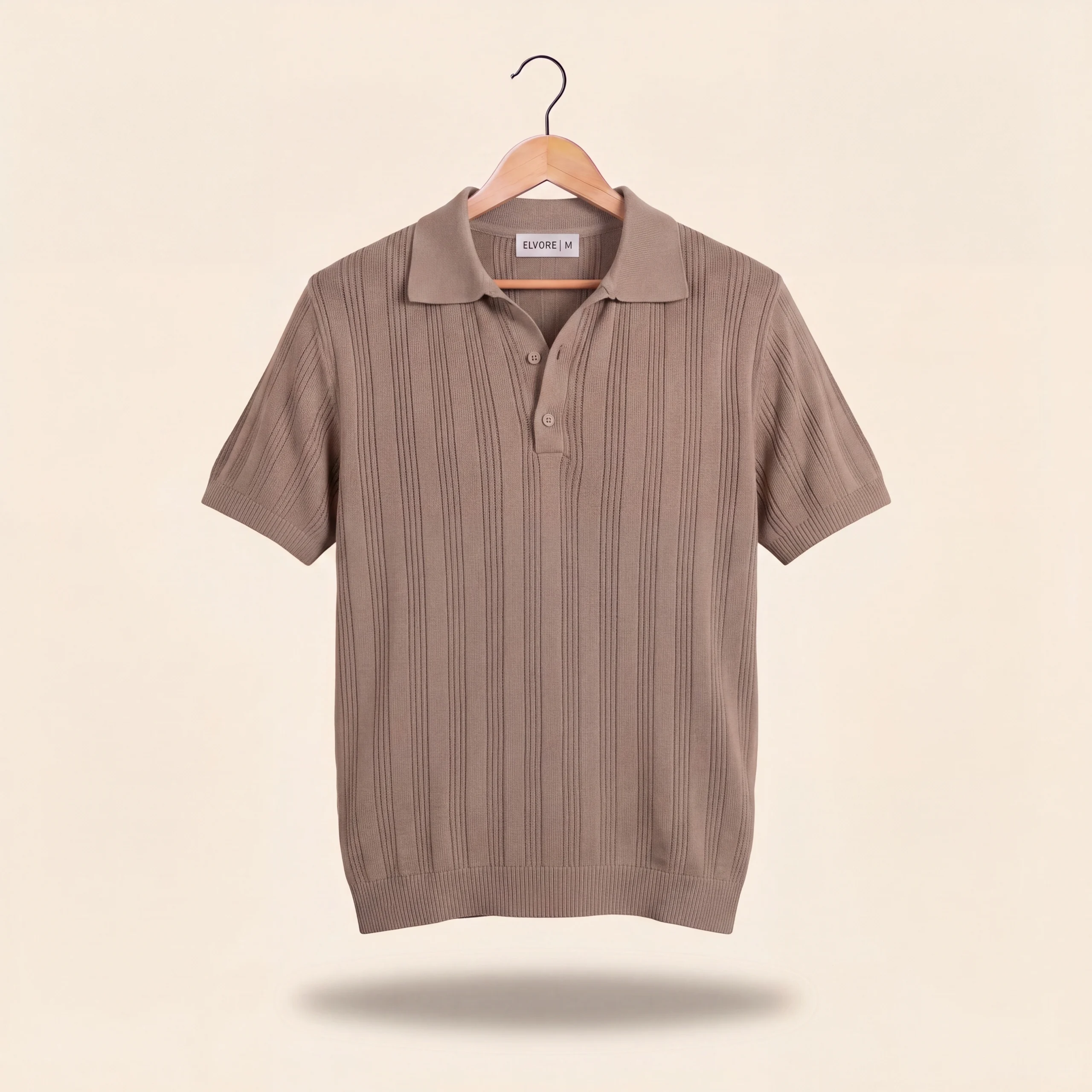 RIBBED KNIT POLO - CAMEL BEIGE