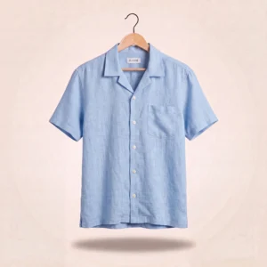 LINEN CUBAN COLLAR SHIRT - SKY BLUE