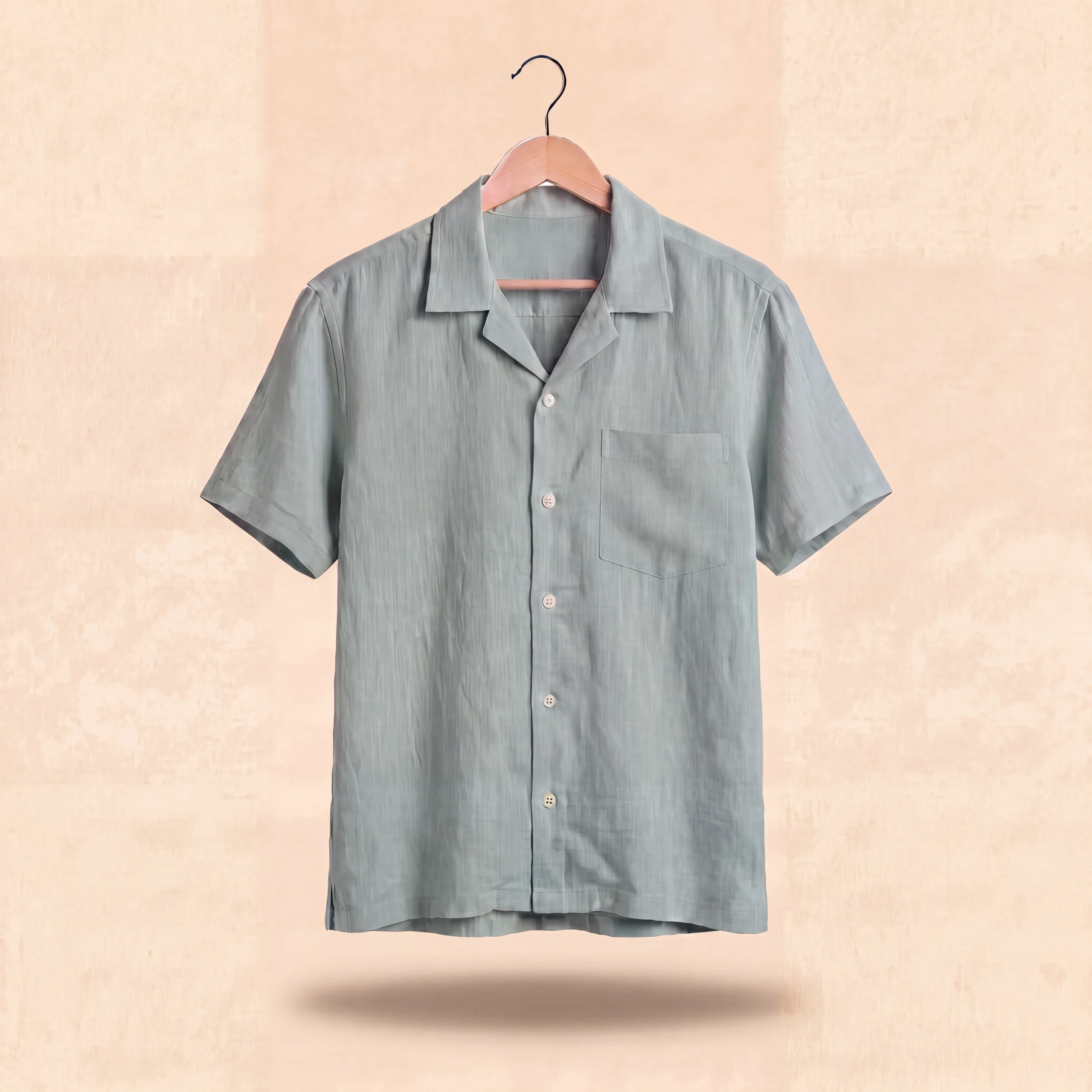 LINEN CUBAN COLLAR SHIRT- SAGE GREEN