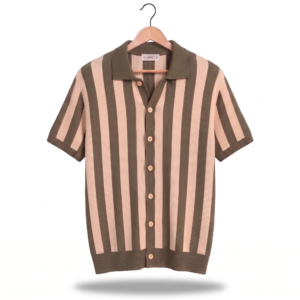 BUTTON DOWN STRIPED KNIT POLO - OLIVE GREEN