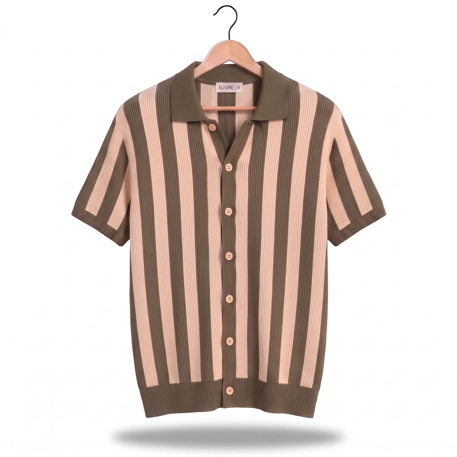 BUTTON DOWN STRIPED KNIT POLO - OLIVE GREEN