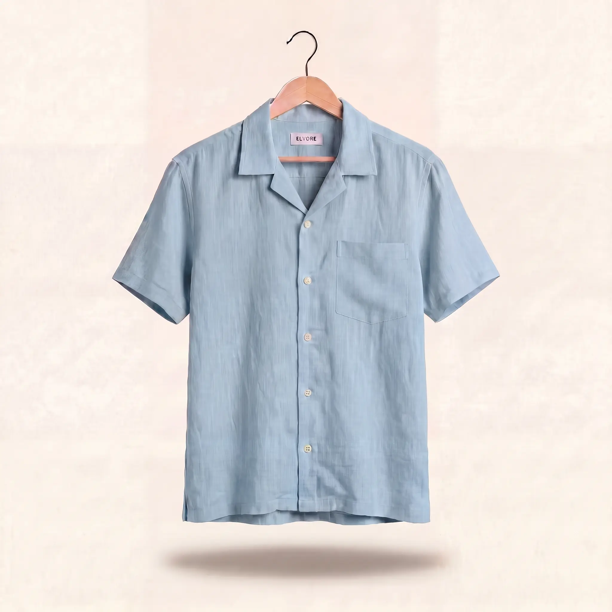 LINEN CUBAN COLLAR SHIRT – LIGHT SKY BLUE - Image 2