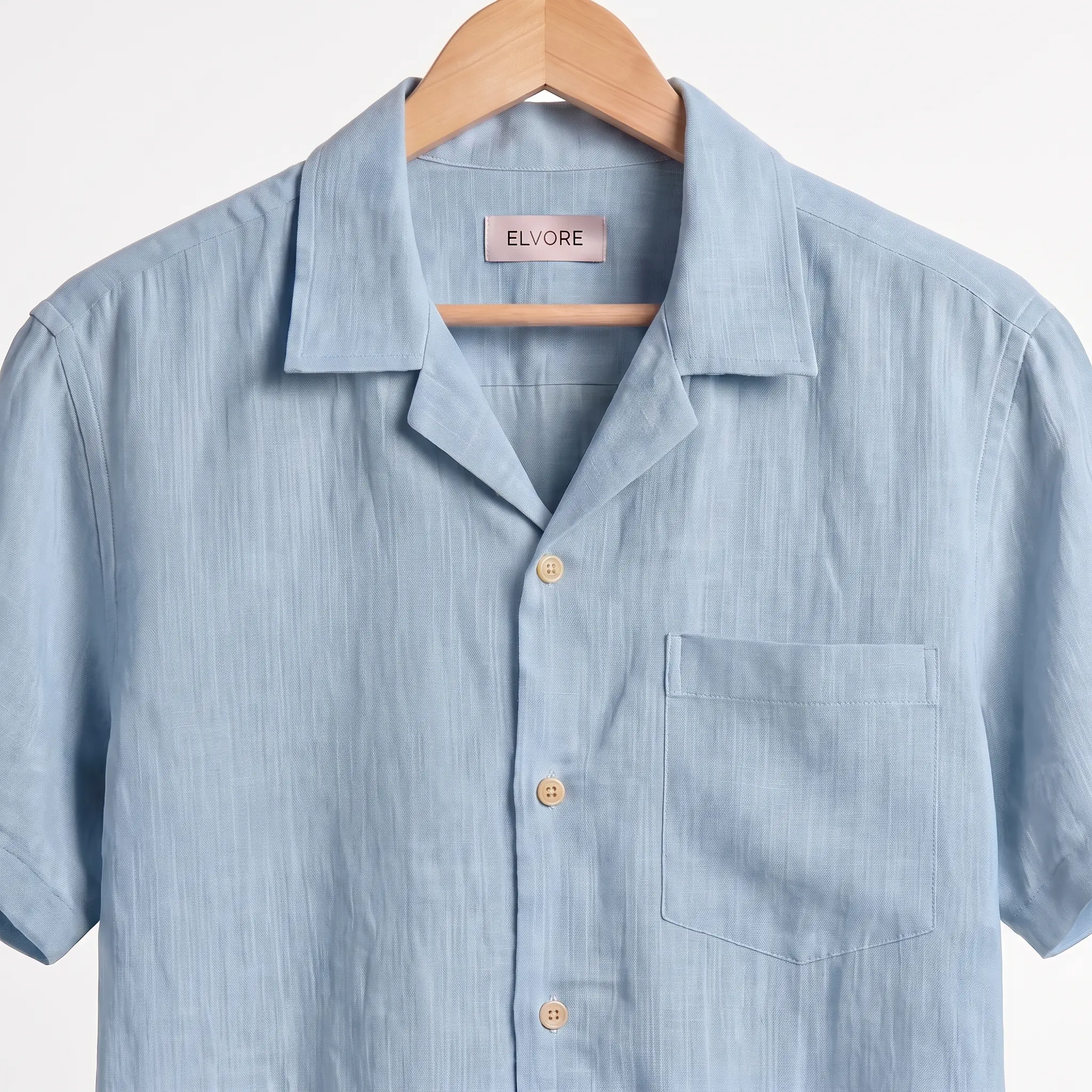 LINEN CUBAN COLLAR SHIRT – LIGHT SKY BLUE - Image 3